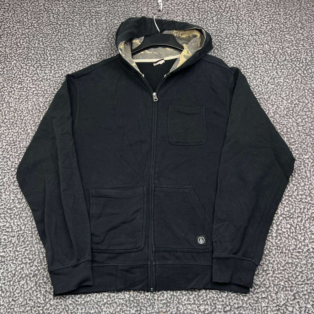 Volcom Hoodie Men Medium Black Camo Lined Full Zip Pockets Long Sleeve M